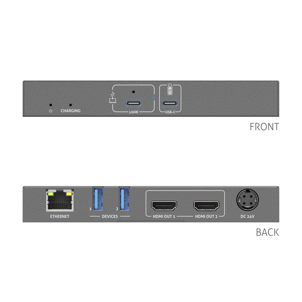 PT-HUB-100 Док-станція ProAV USB-C в режимі - 4K (60 Гц 4:4:4) USB-C + 100 Вт PD Подвійний вихід 4K HDMI, USB3.2 і Ethernet