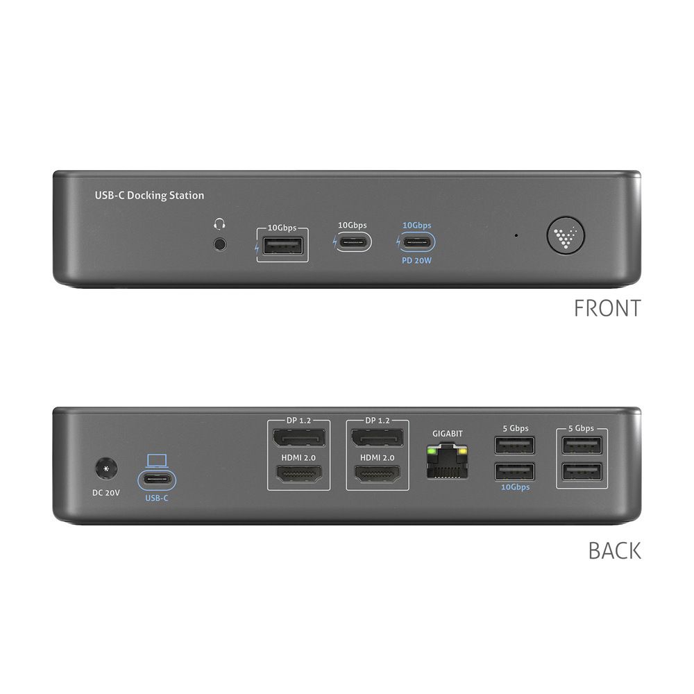 VL-D210DL Док-станція Vuelogic 14-в-1 USB-C DisplayLink: вхід USB 3.2 Gen2 із заряджанням PD 100 Вт, швидкість передачі даних 10 Гбіт/с, вихід на подвійний екран HDMI і DP, 4 порти USB 10 Гбіт/с, Gigabit Ethernet тощо!