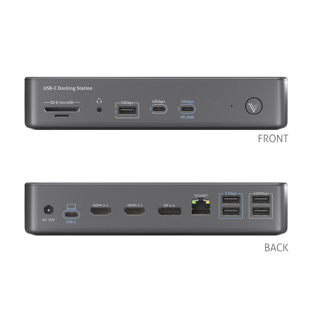 VL-D220 Док-станція 15-в-1 Вхід USB-C 3.2 Gen2,вихід 3 екрани, Ethernet, Аудіовихід